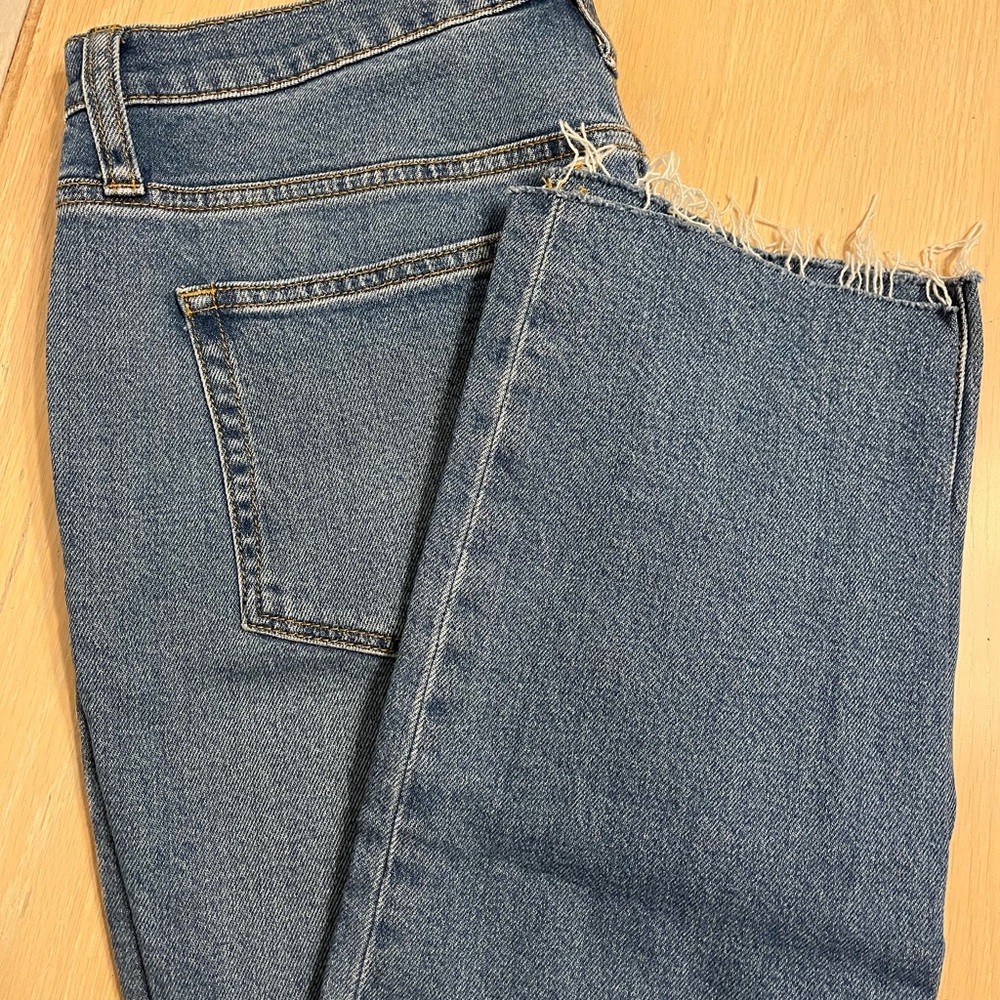 J. Crew Blue Ankle Cropped Jeans with Distressed Hem